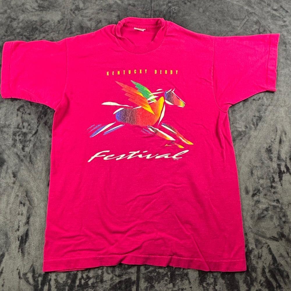 Fruit of the Loom T-Shirt Adult Large Pink Kentucky Derby Festival Pegasus 1990s